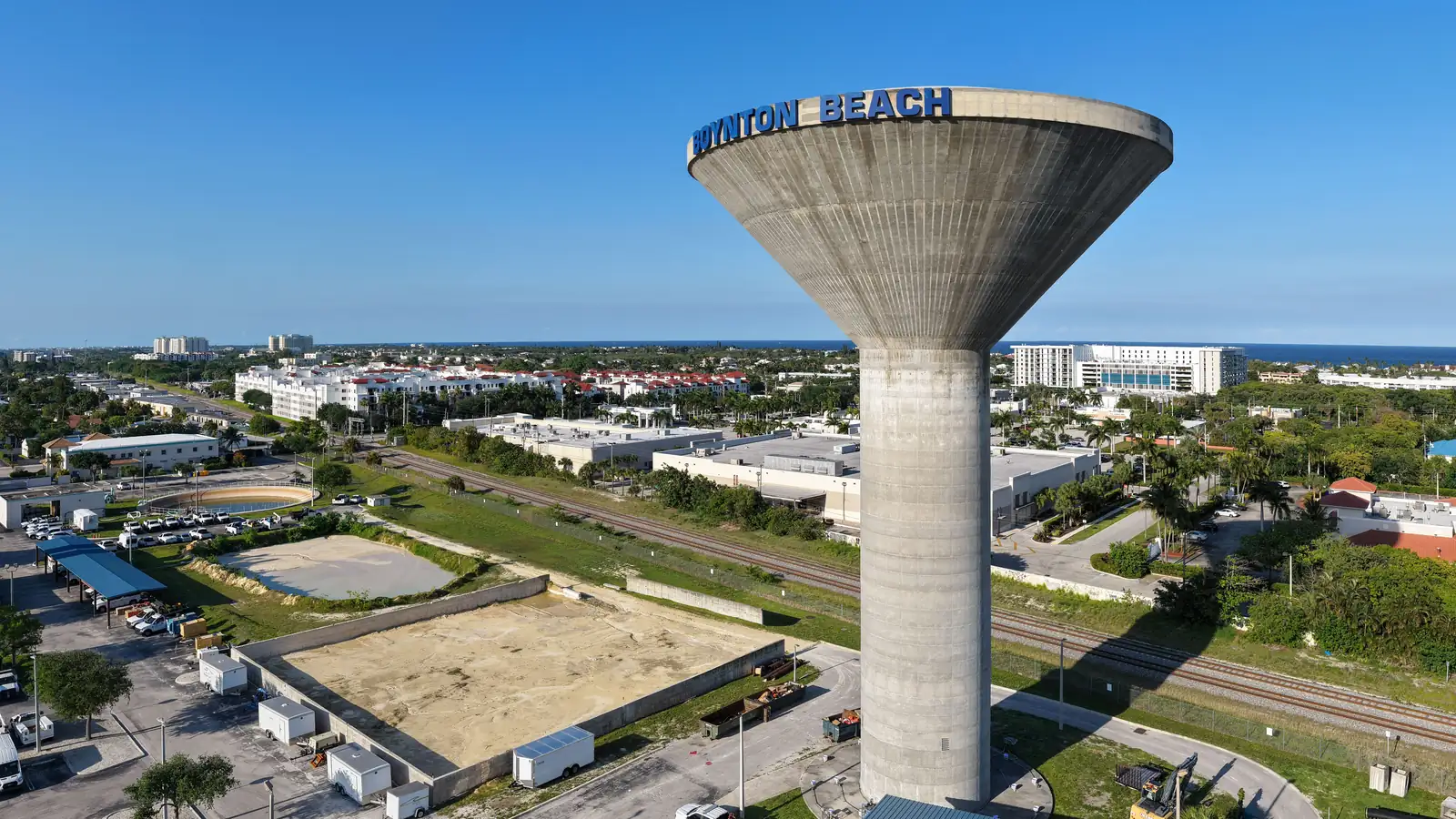 The Boynton Beach water tower at the city water plant in Boynton Beach, Florida