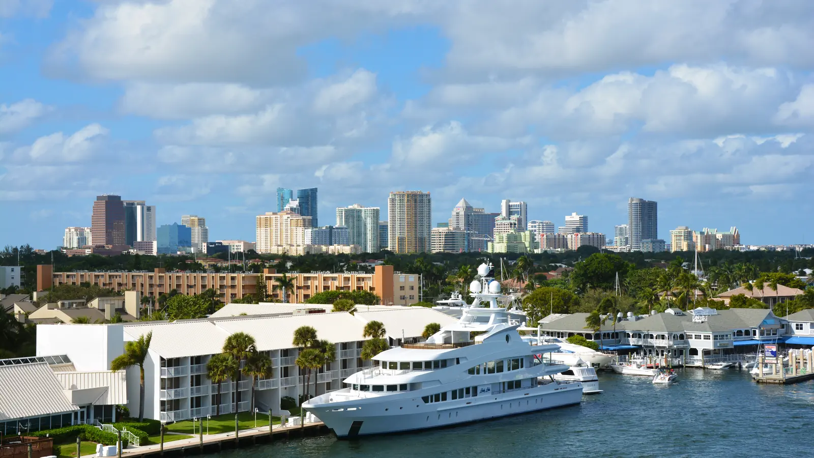 The downtown Fort Lauderdale skyline seen across the water on a clear day