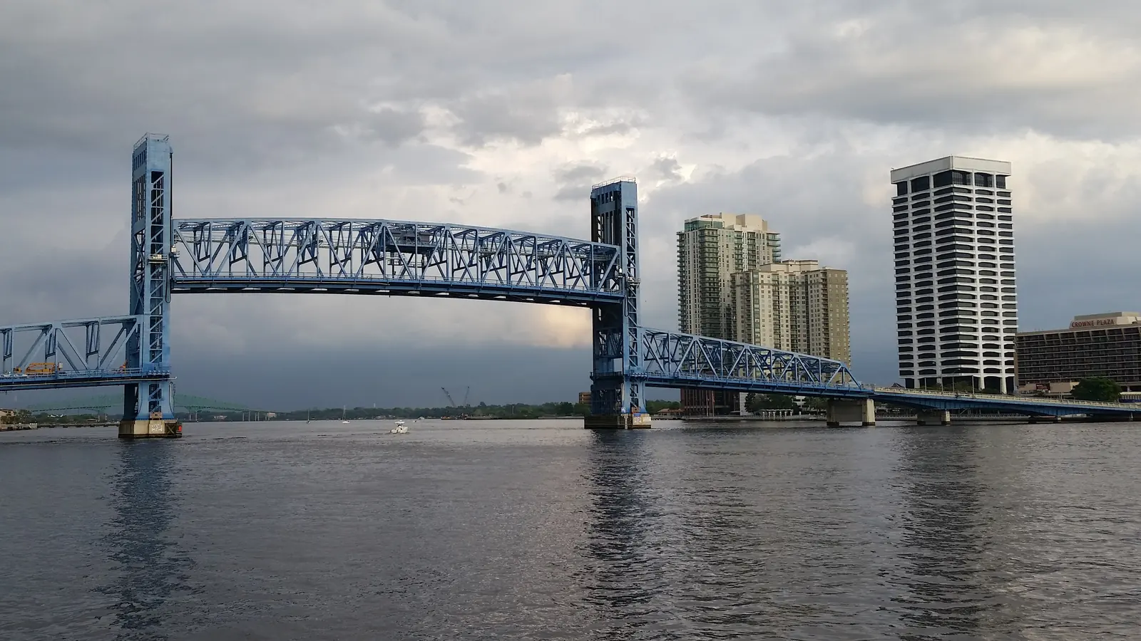 The blue Main Street Bridge over the St. Johns River in downtown Jacksonville